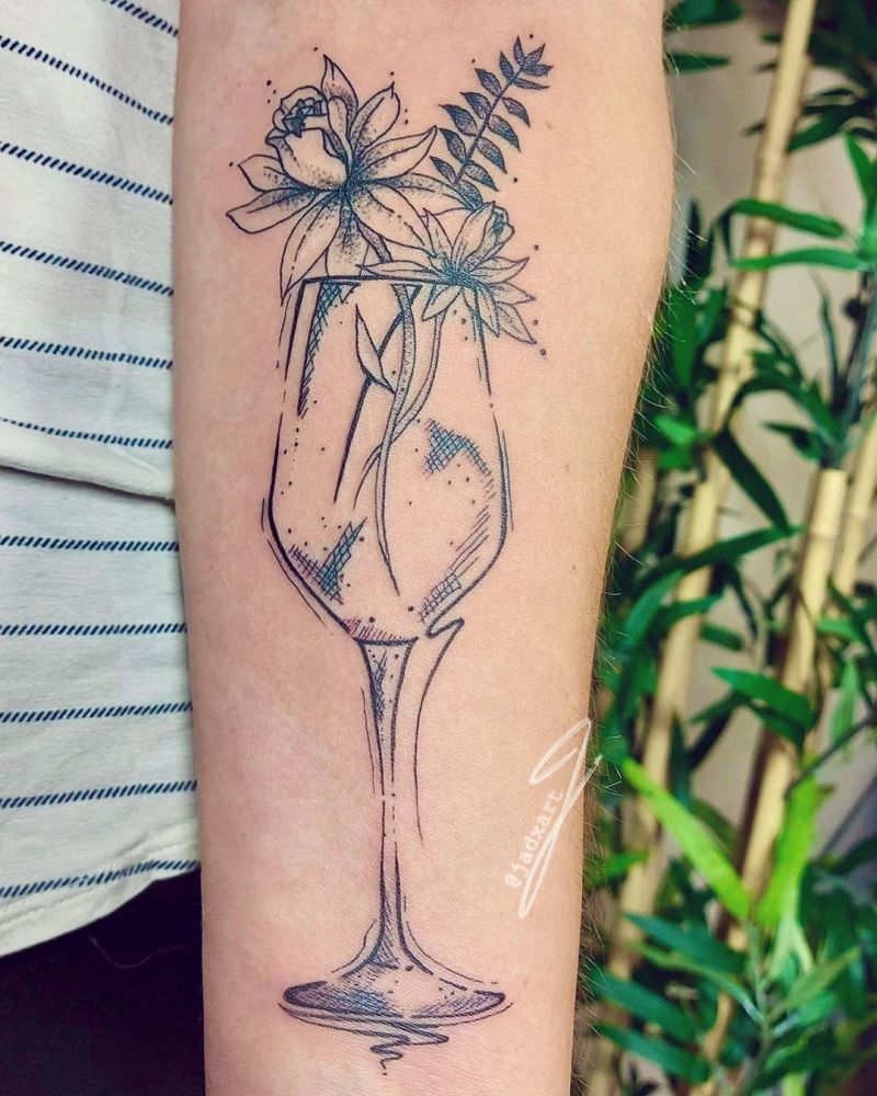 30 Pretty Wine Glass Tattoos Make You Very Attractive