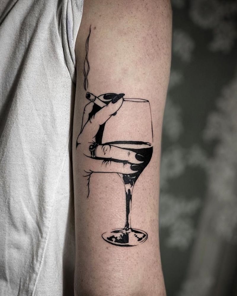 30 Pretty Wine Glass Tattoos Make You Very Attractive