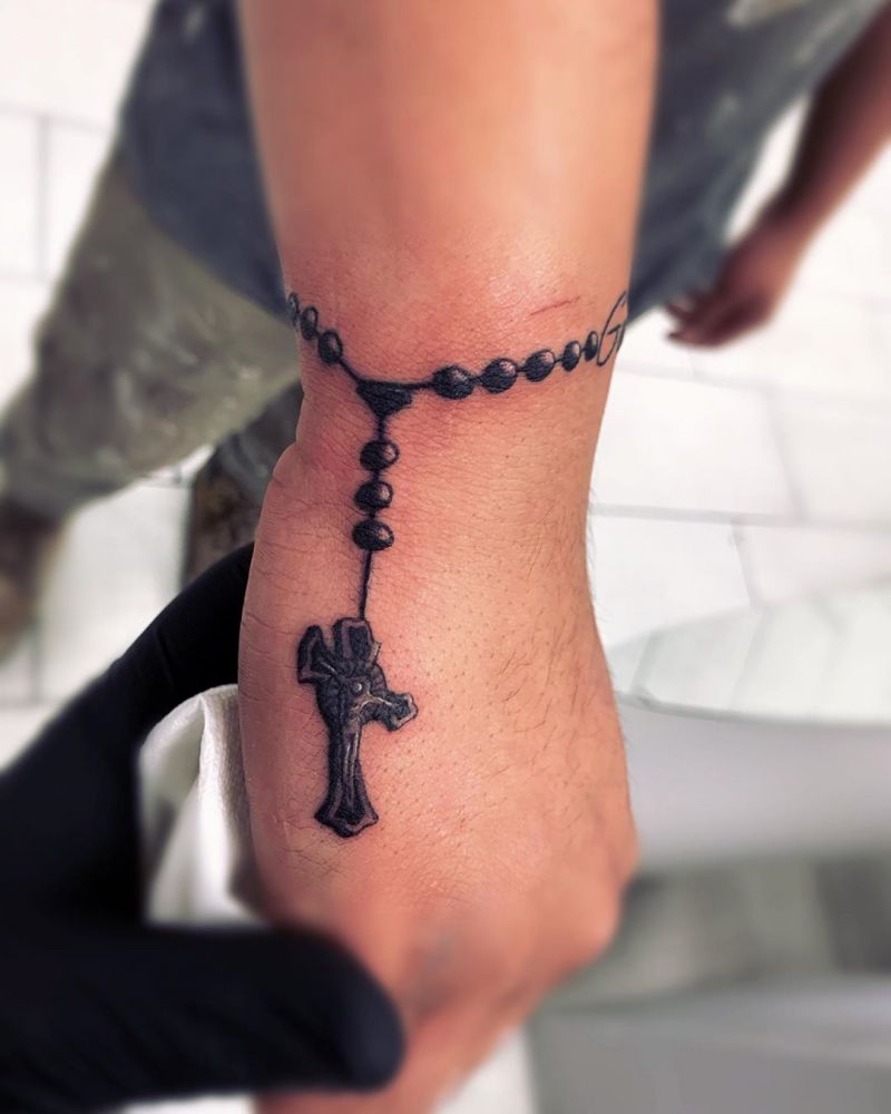 30 Pretty Rosary Tattoos to Inspire You