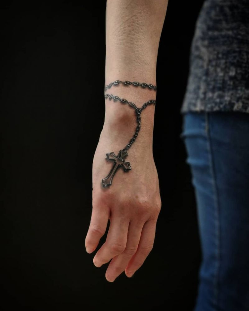 30 Pretty Rosary Tattoos to Inspire You