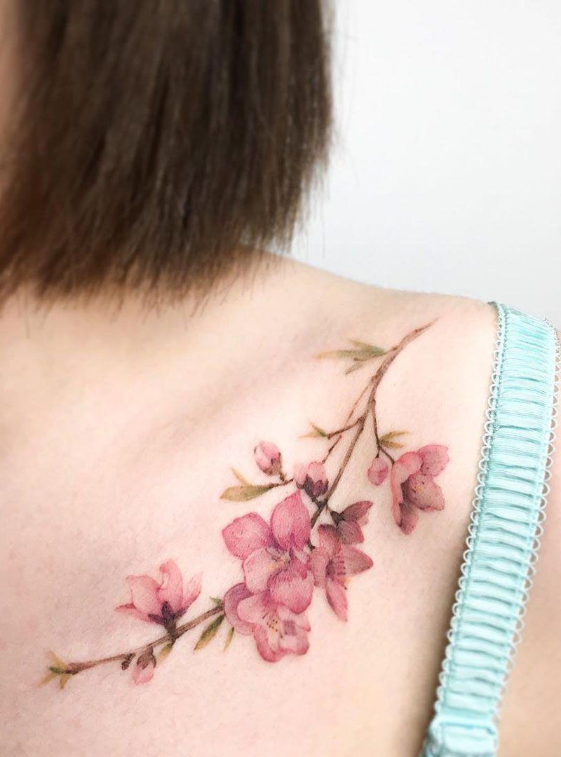 30 Pretty Peach Blossom Tattoos You Shouldn't Miss