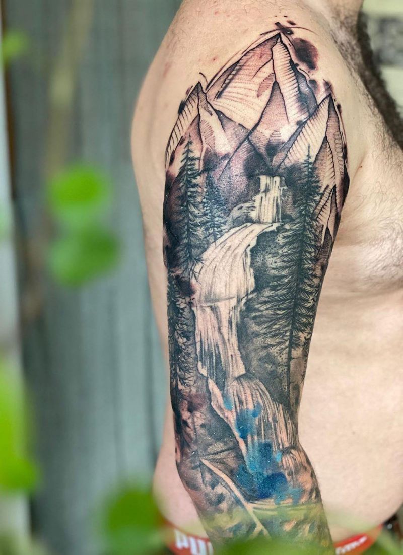 30 Pretty Waterfall Tattoos You Will Love