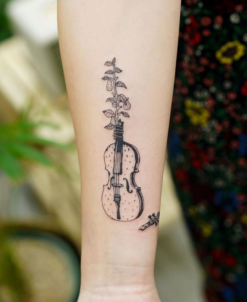 30 Pretty Cello Tattoos Make You Elegant and Beautiful