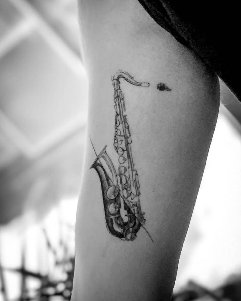 30 Pretty Saxophone Tattoos Show Your Temperament