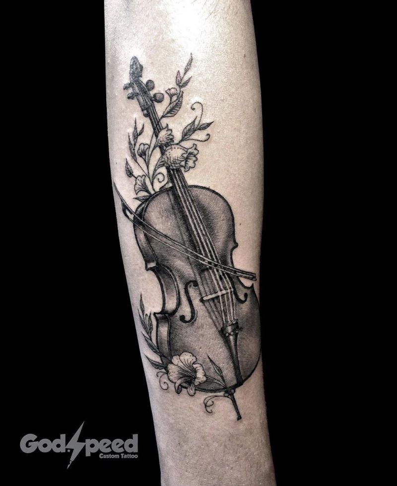 30 Pretty Cello Tattoos Make You Elegant and Beautiful