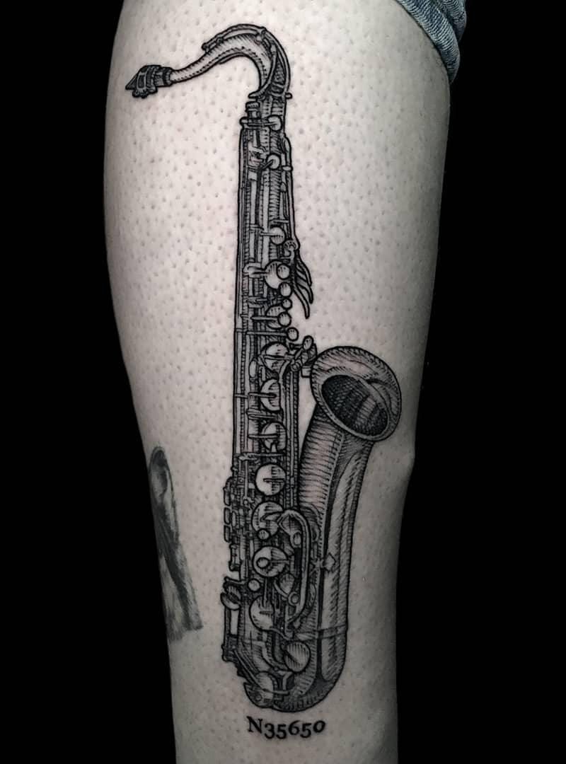 30 Pretty Saxophone Tattoos Show Your Temperament