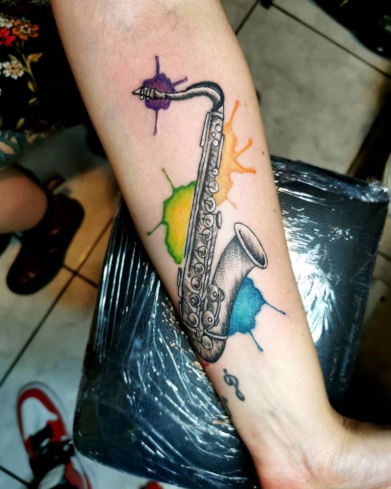 30 Pretty Saxophone Tattoos Show Your Temperament