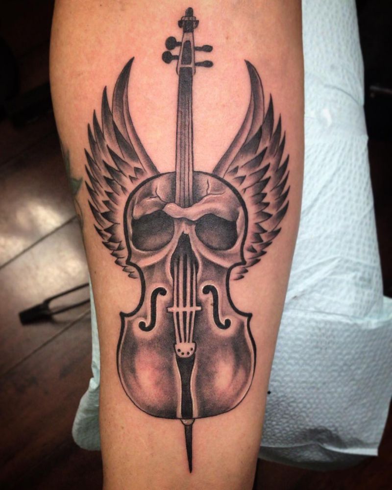 30 Pretty Cello Tattoos Make You Elegant and Beautiful