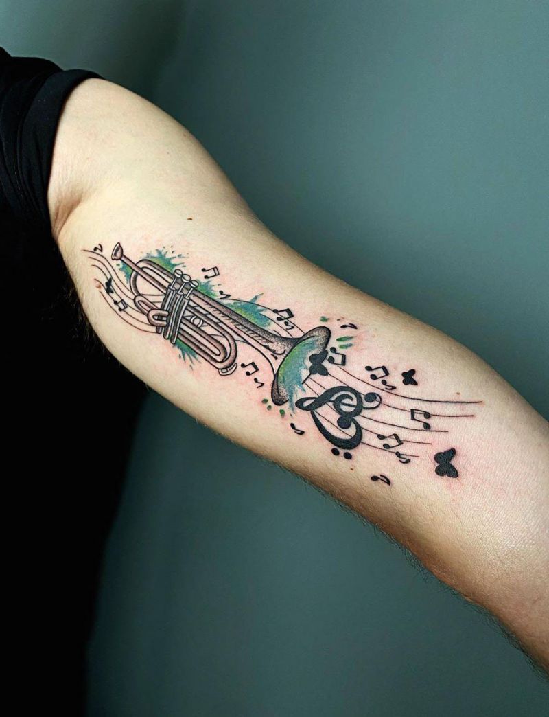 30 Pretty Trumpet Tattoos to Inspire You