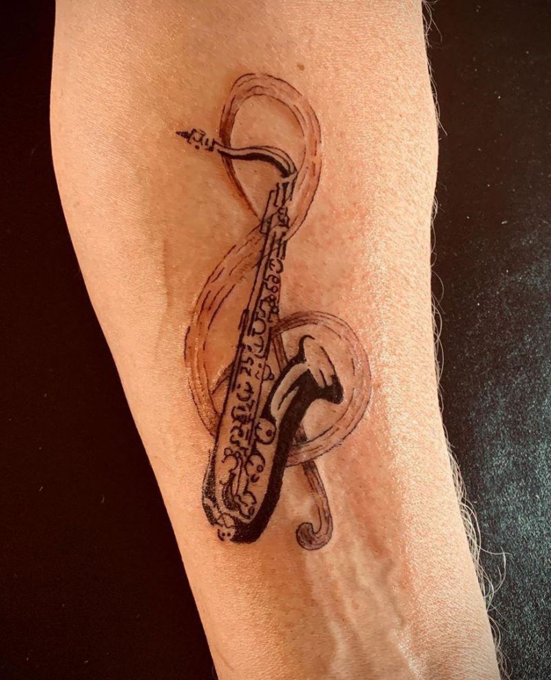 30 Pretty Saxophone Tattoos Show Your Temperament