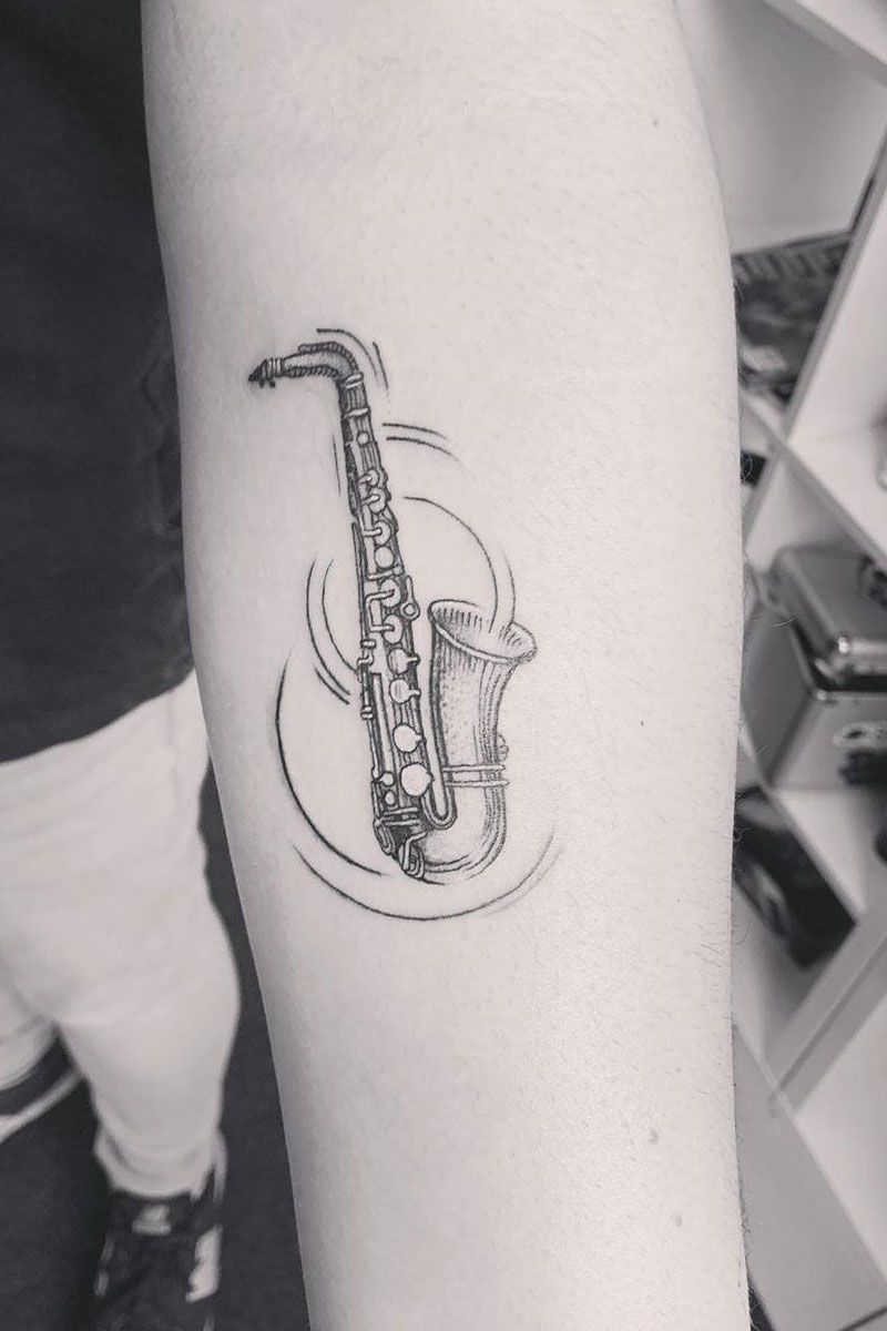 30 Pretty Saxophone Tattoos Show Your Temperament