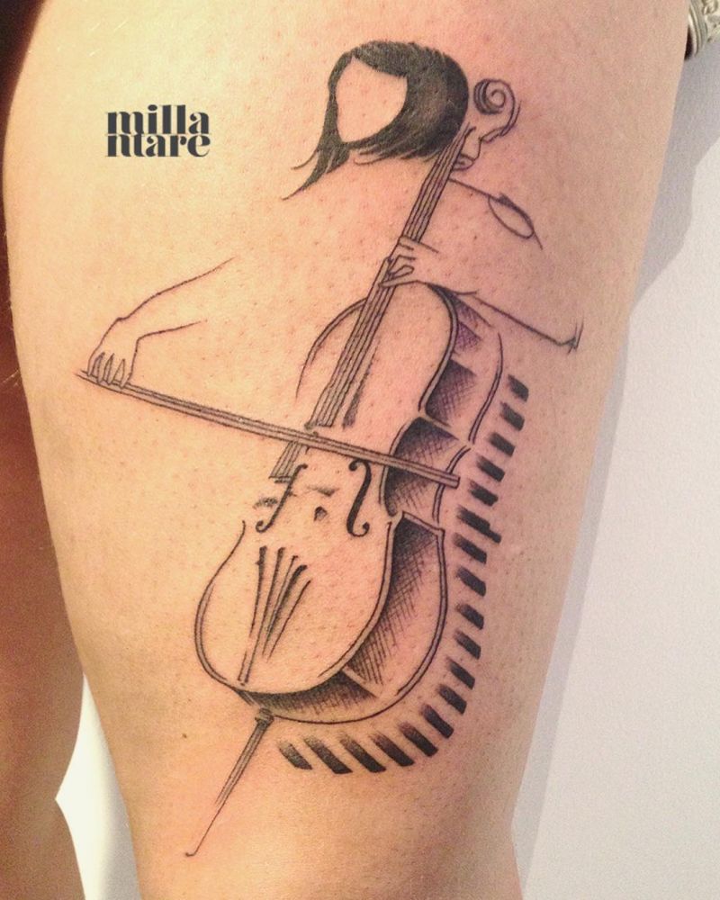 30 Pretty Cello Tattoos Make You Elegant and Beautiful