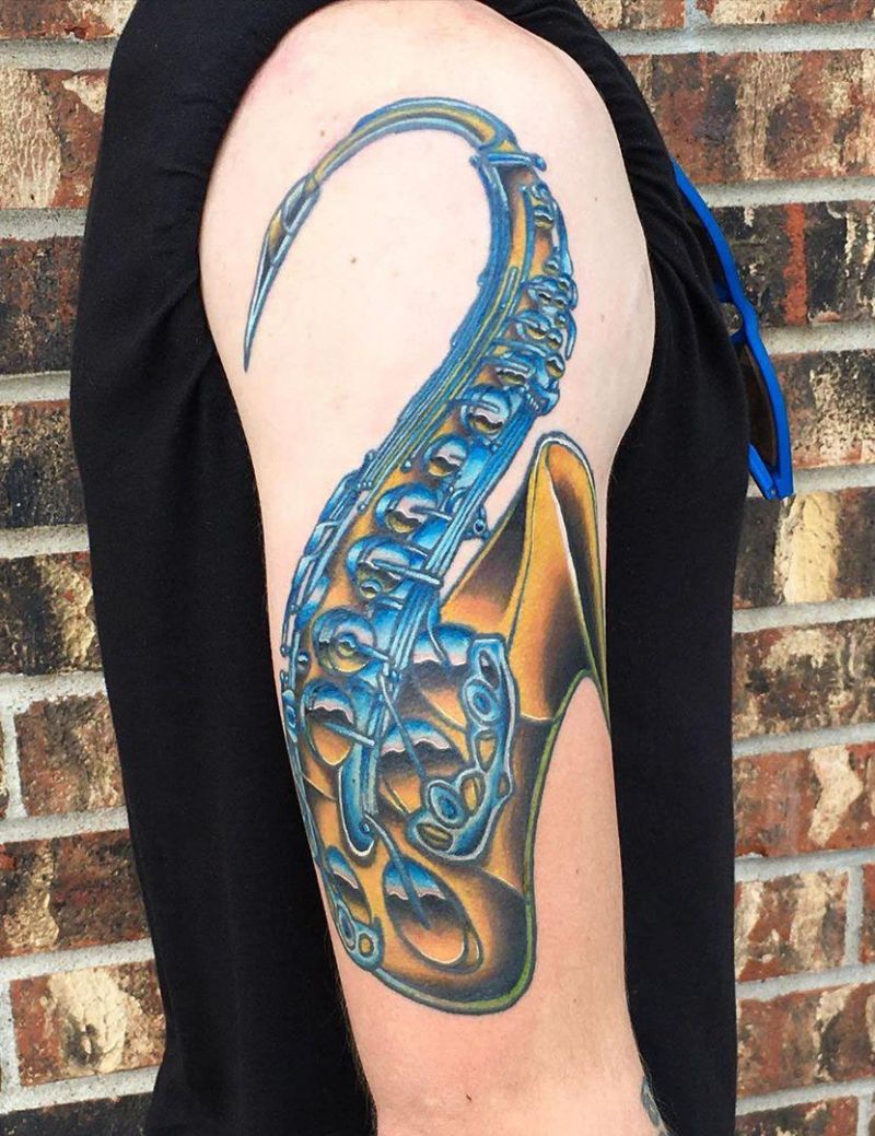 30 Pretty Saxophone Tattoos Show Your Temperament