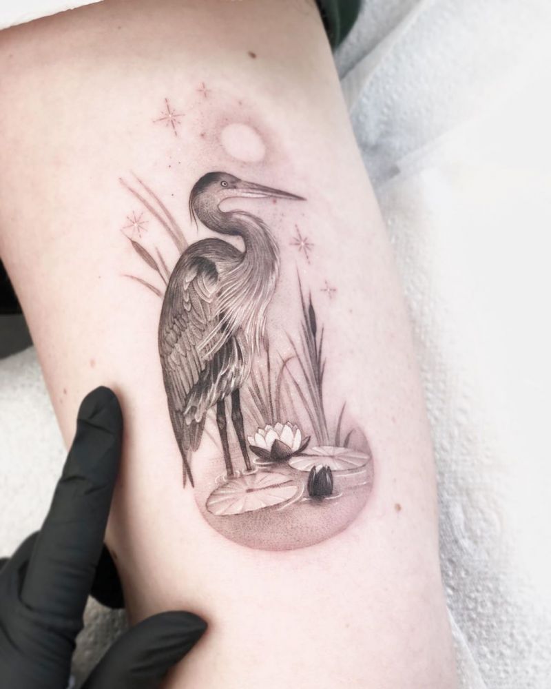 30 Pretty Heron Tattoos Bring You Good Luck