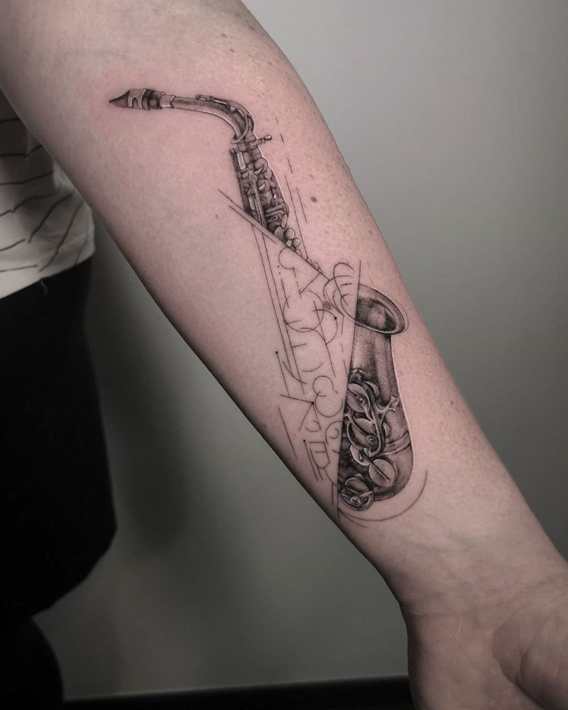 30 Pretty Saxophone Tattoos Show Your Temperament