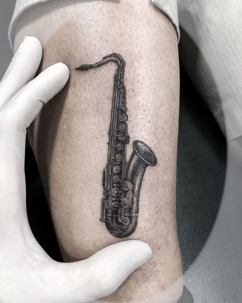 30 Pretty Saxophone Tattoos Show Your Temperament