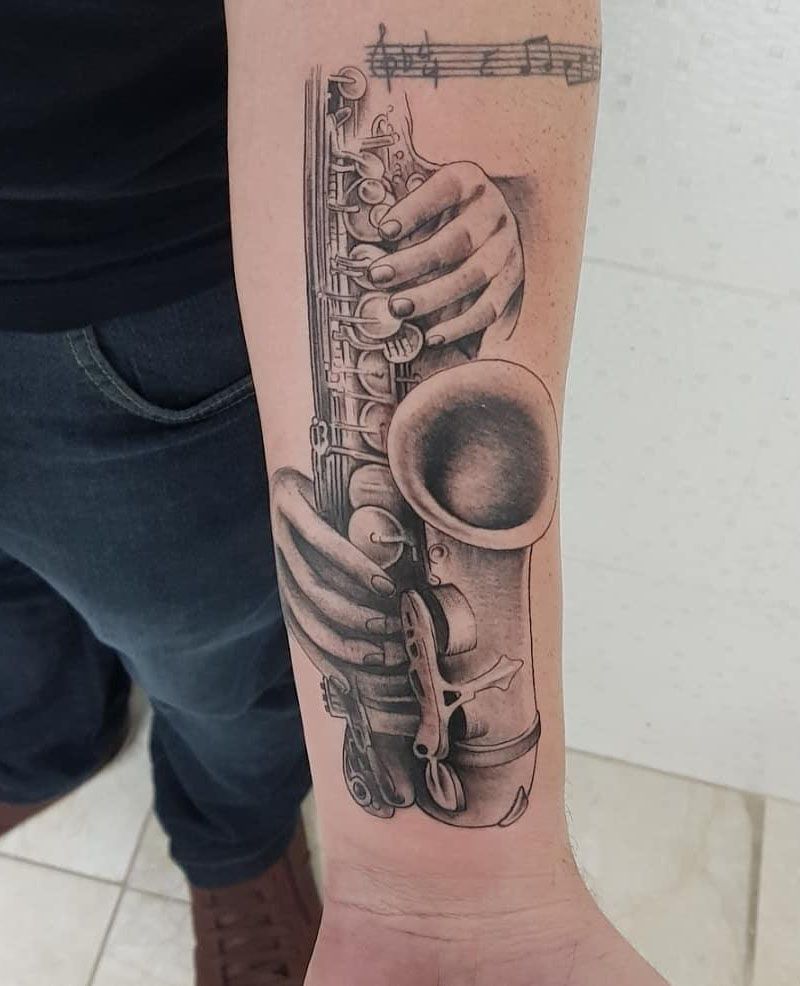 30 Pretty Saxophone Tattoos Show Your Temperament