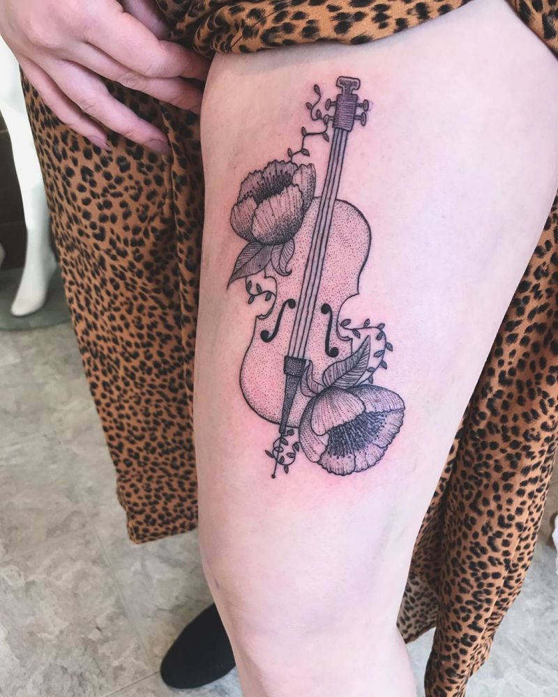 30 Pretty Cello Tattoos Make You Elegant and Beautiful