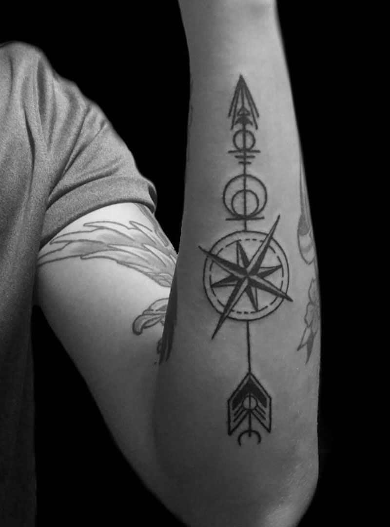 30 Pretty Arrow Compass Tattoos to Inspire You