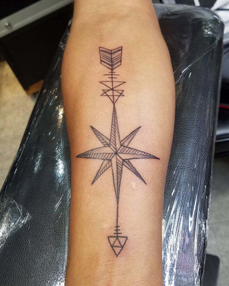 30 Pretty Arrow Compass Tattoos to Inspire You