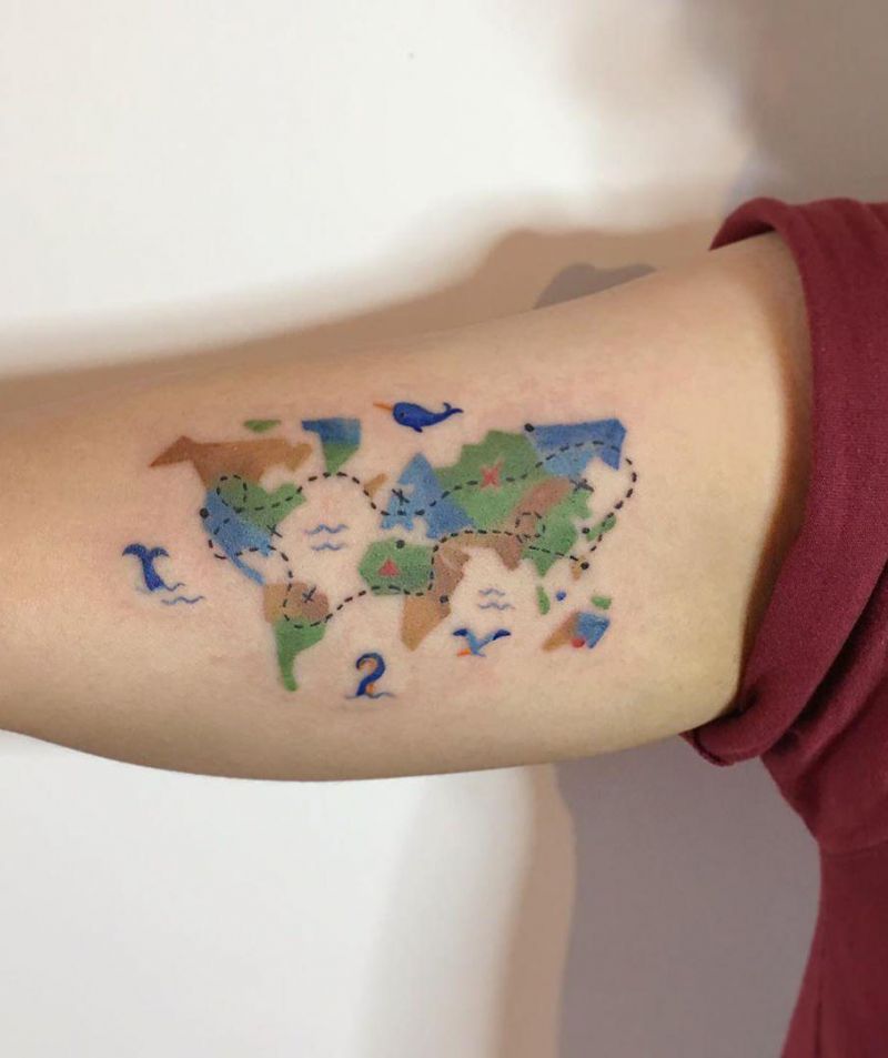 30 Unique World Map Tattoos Make You Love The World