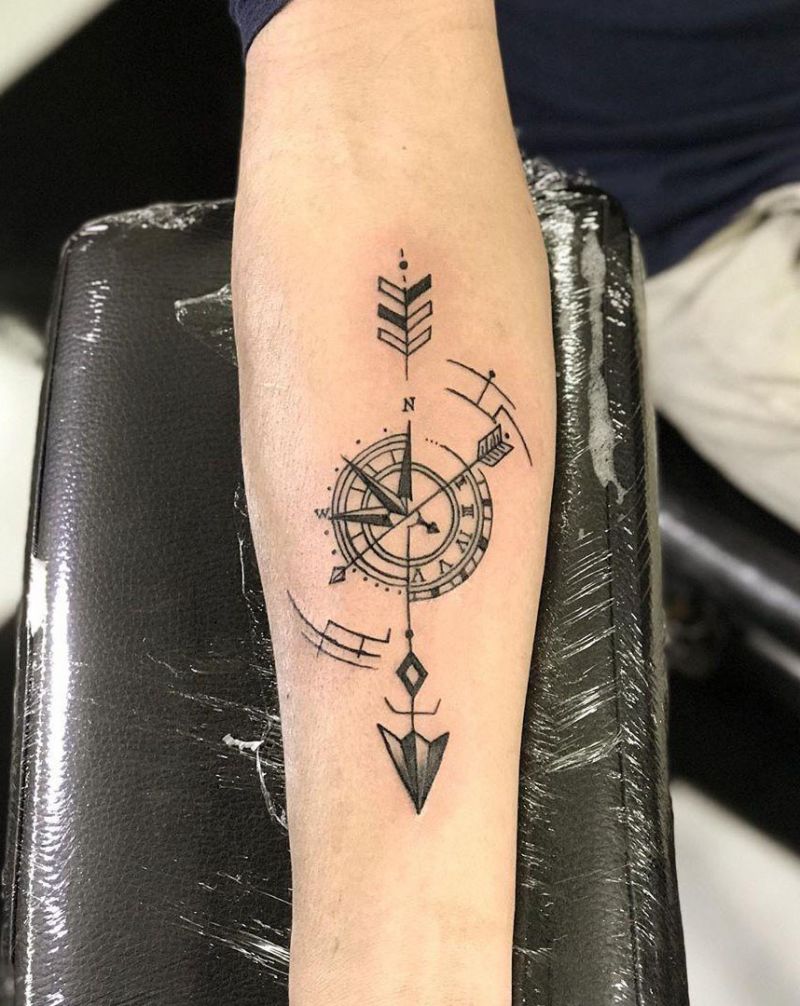 30 Pretty Arrow Compass Tattoos to Inspire You