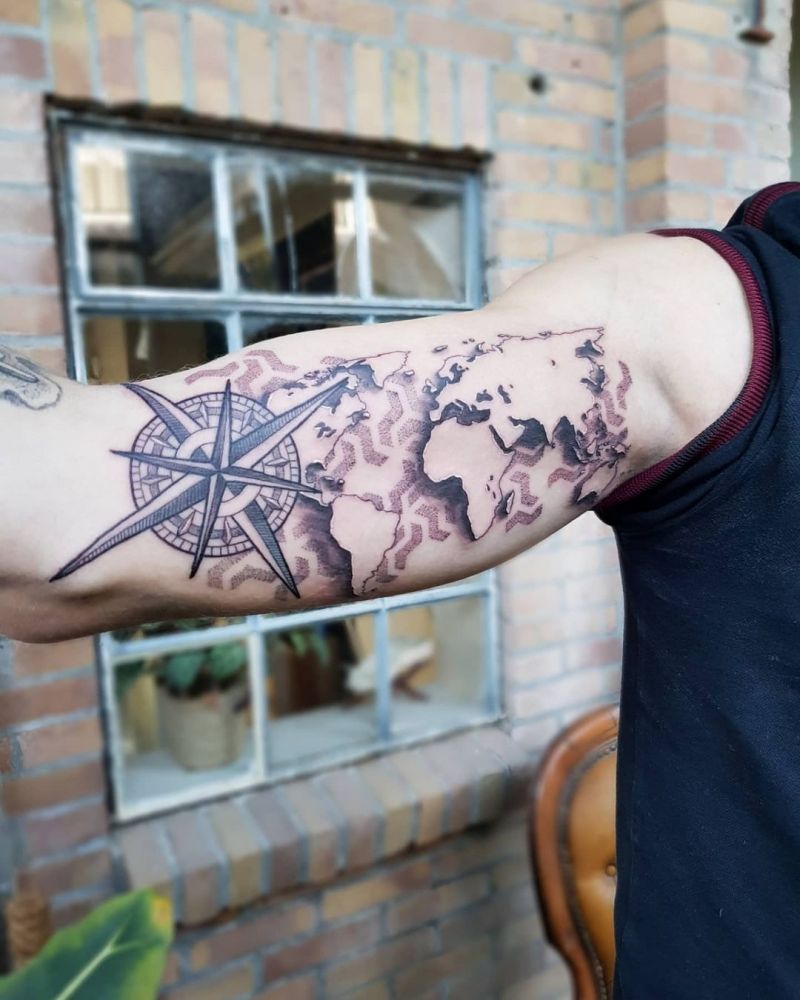 30 Unique World Map Tattoos Make You Love The World