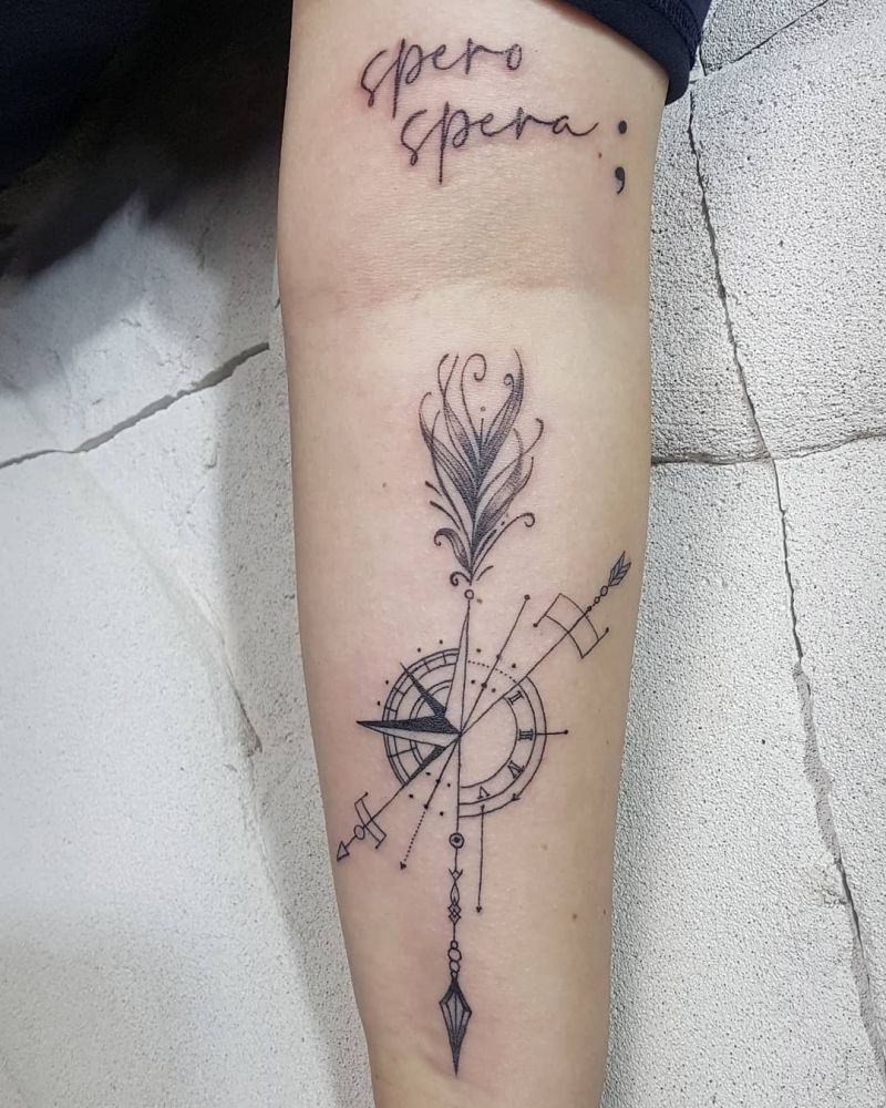 30 Pretty Arrow Compass Tattoos to Inspire You