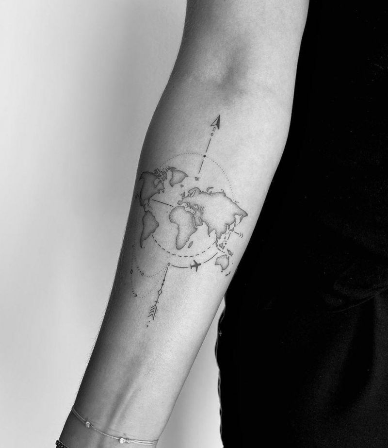 30 Unique World Map Tattoos Make You Love The World