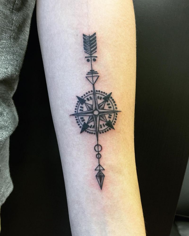 30 Pretty Arrow Compass Tattoos to Inspire You