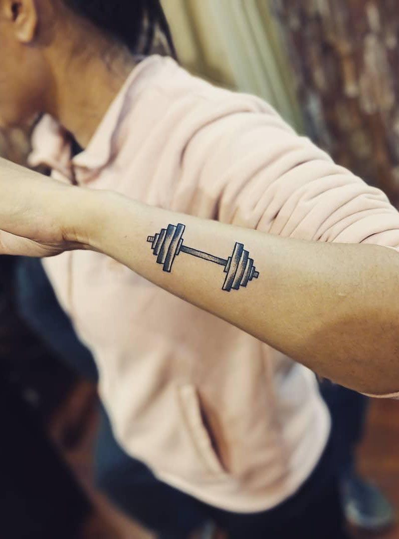 30 Pretty Dumbbell Tattoos to Inspire You