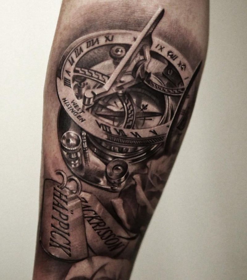 30 Amazing Sundial Tattoos to Inspire You