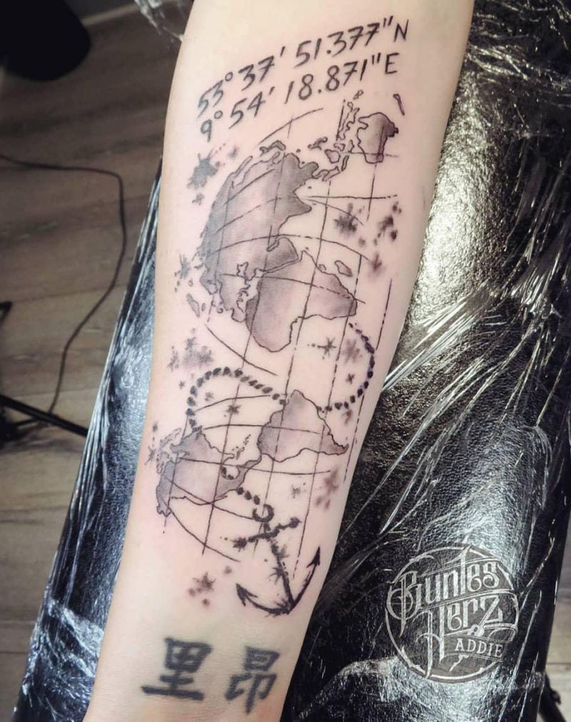 30 Unique World Map Tattoos Make You Love The World