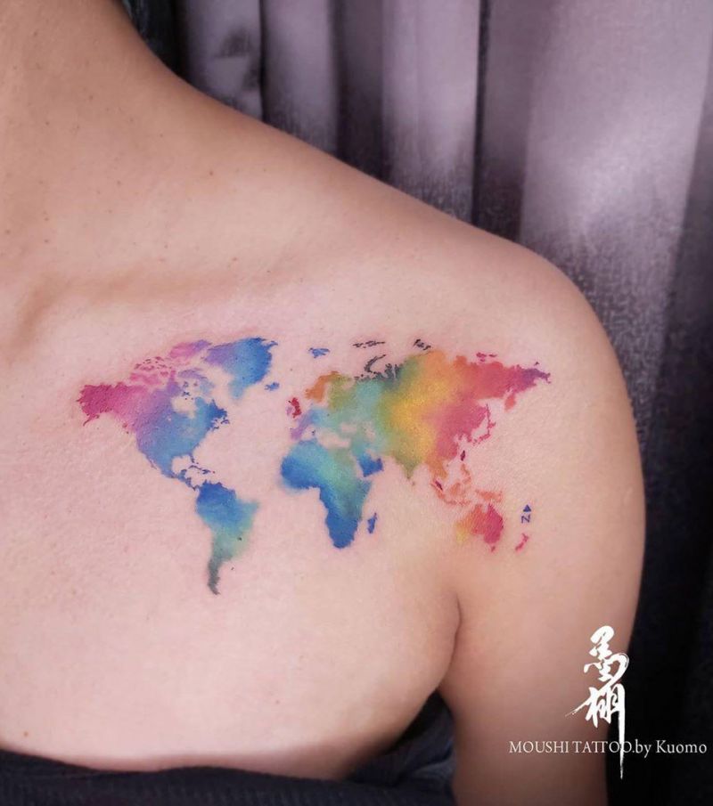 30 Unique World Map Tattoos Make You Love The World