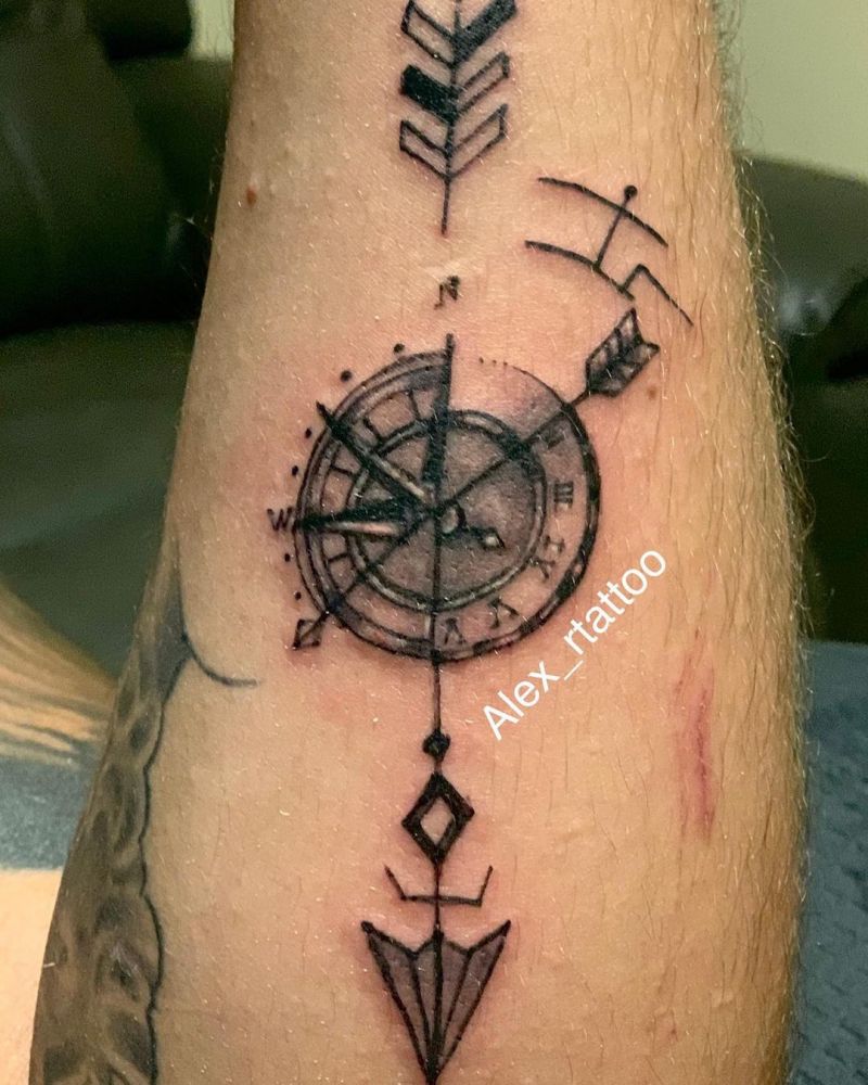 30 Pretty Arrow Compass Tattoos to Inspire You