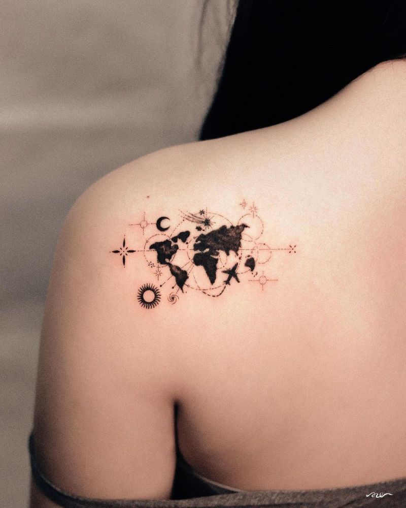 30 Unique World Map Tattoos Make You Love The World