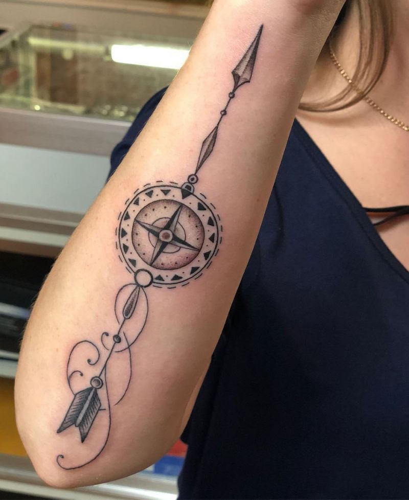 30 Pretty Arrow Compass Tattoos to Inspire You