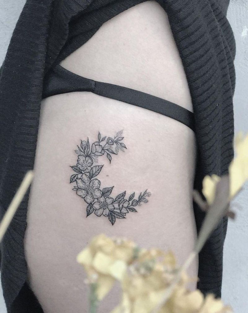 30 Pretty Floral Moon Tattoos Light Up Your Life