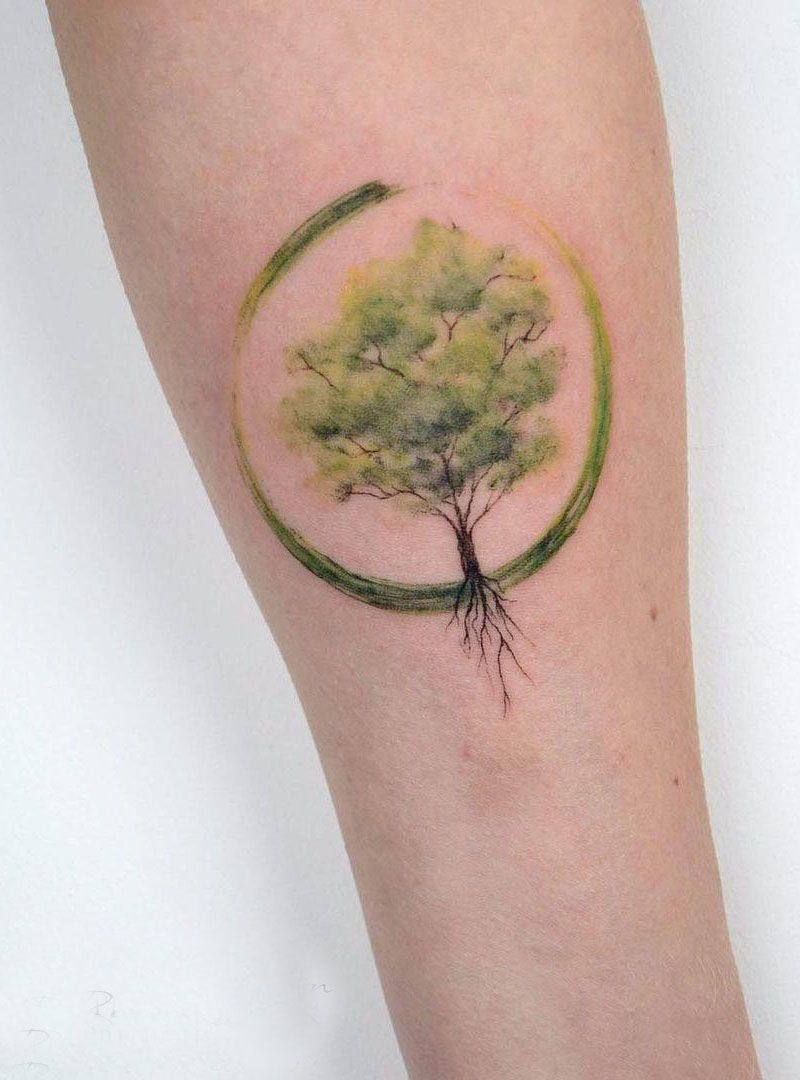 30 Pretty Watercolor Tree Tattoos You Want to Try