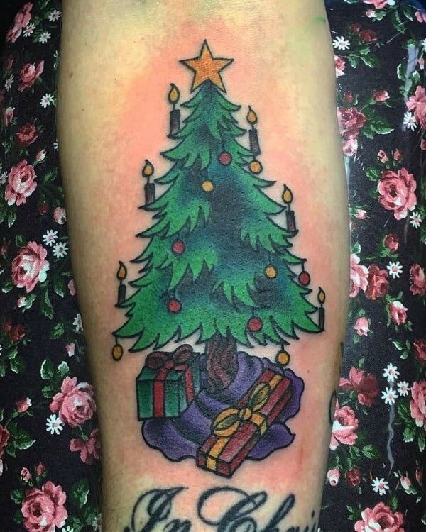 30 Pretty Christmas Tree Tattoos to Celebrate The Festival