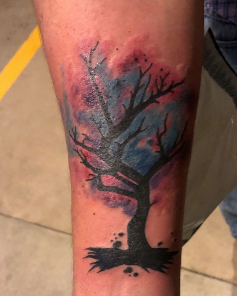 30 Pretty Watercolor Tree Tattoos You Want to Try