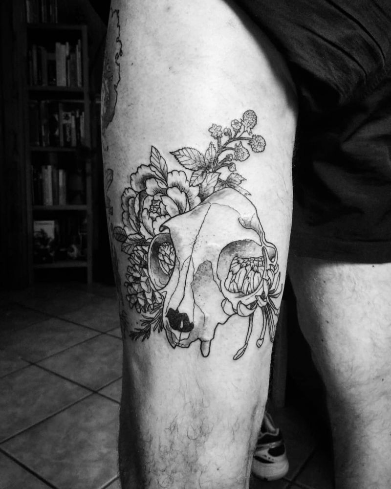 30 Pretty Cat Skull Tattoos You Will Love