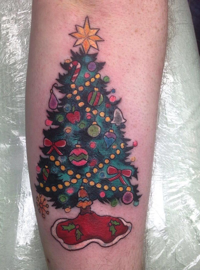 30 Pretty Christmas Tree Tattoos to Celebrate The Festival