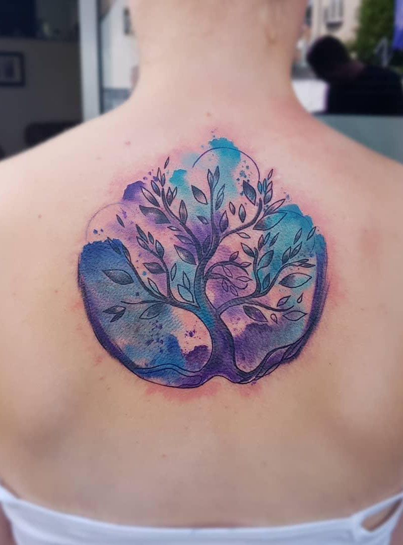 30 Pretty Watercolor Tree Tattoos You Want to Try