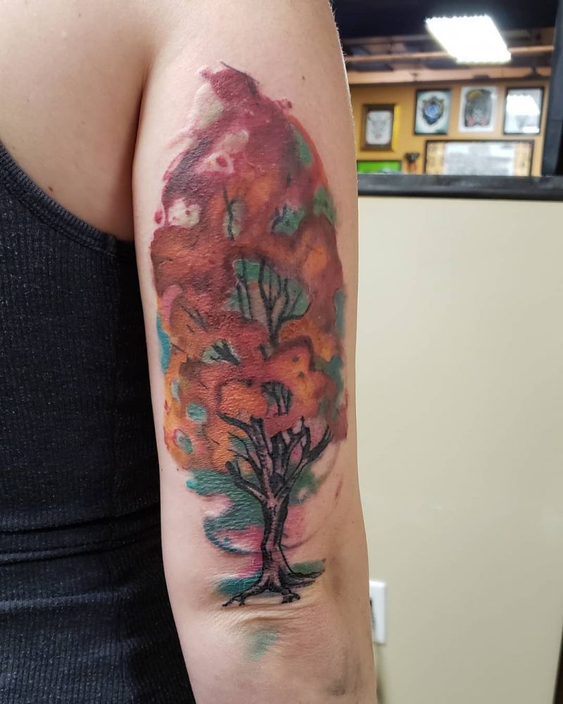 30 Pretty Watercolor Tree Tattoos You Want to Try