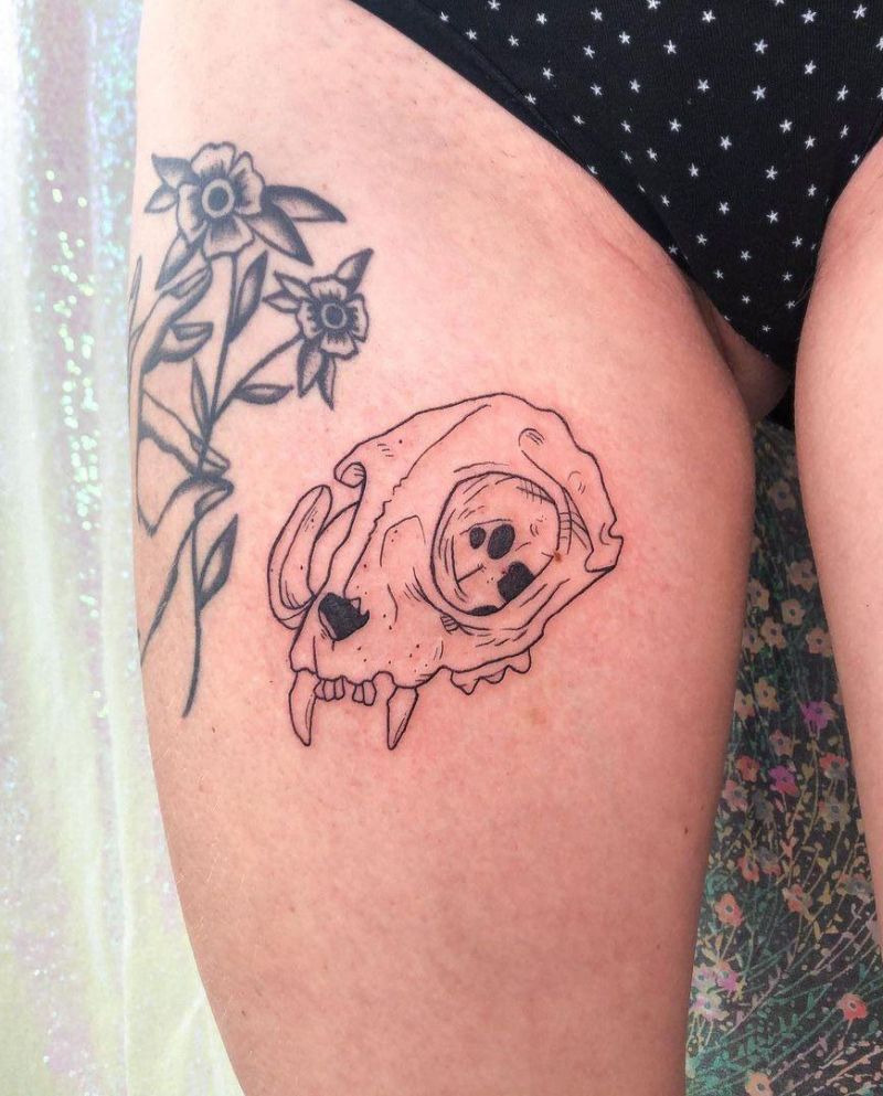 30 Pretty Cat Skull Tattoos You Will Love