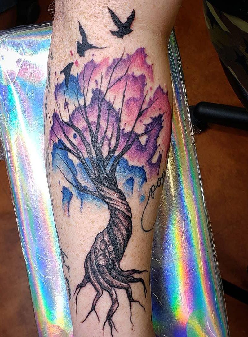 30 Pretty Watercolor Tree Tattoos You Want to Try