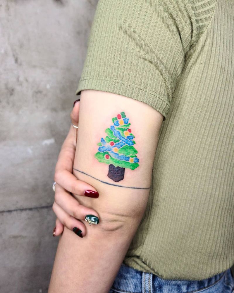 30 Pretty Christmas Tree Tattoos to Celebrate The Festival