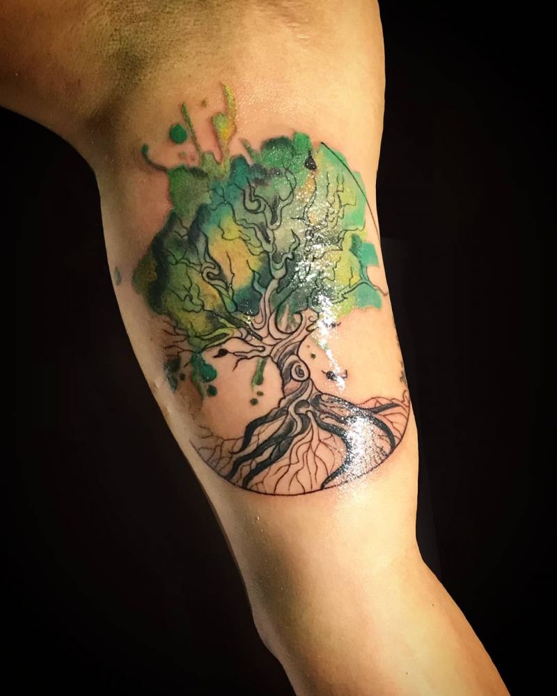 30 Pretty Watercolor Tree Tattoos You Want to Try