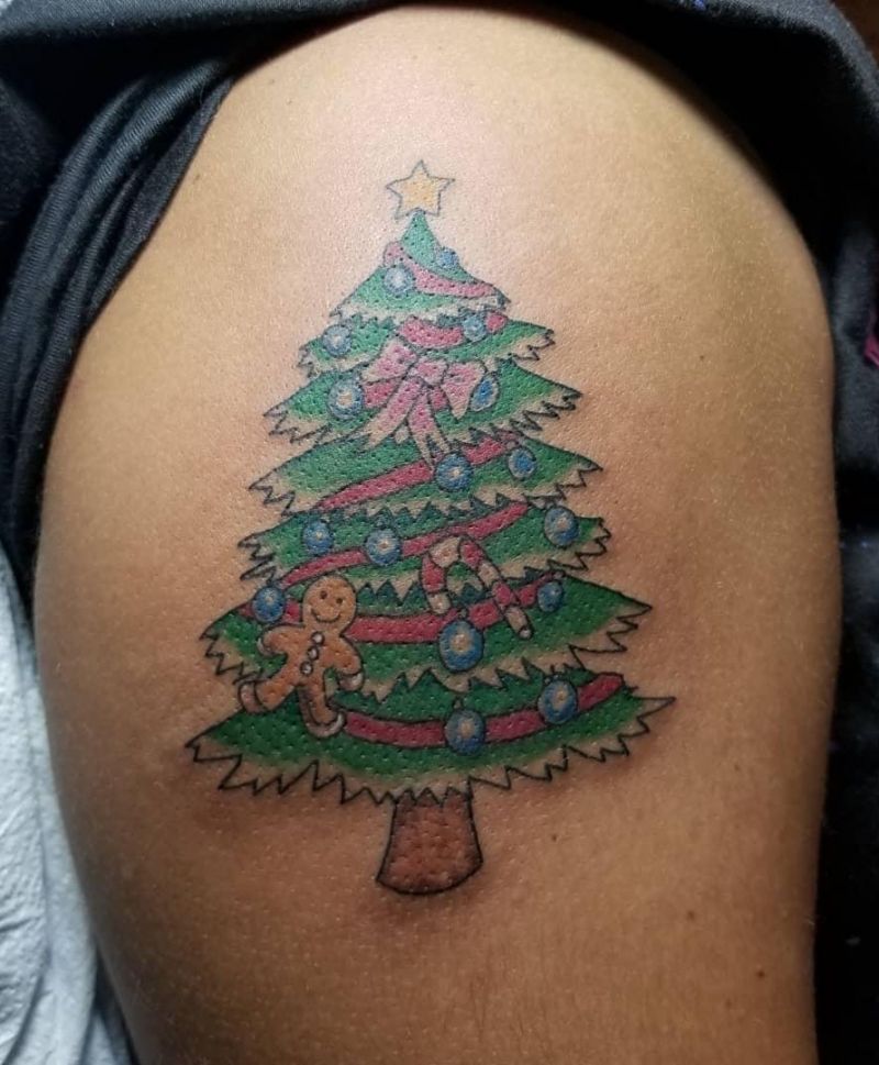 30 Pretty Christmas Tree Tattoos to Celebrate The Festival